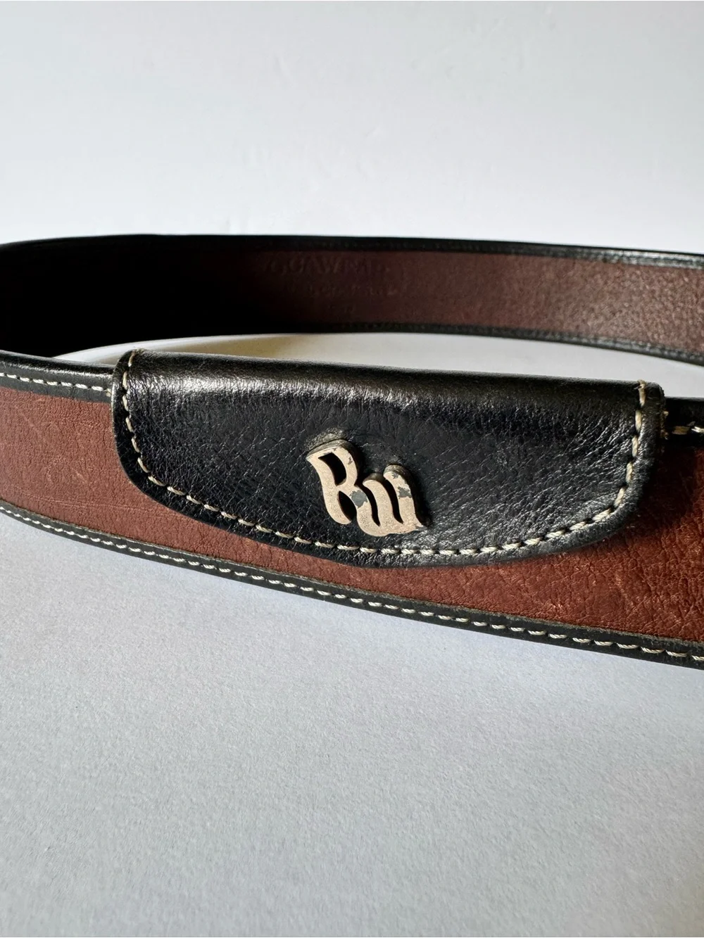 Rocawear Unisex 30” Vintage Genuine Italian Leather Brown Black Silver Buckle